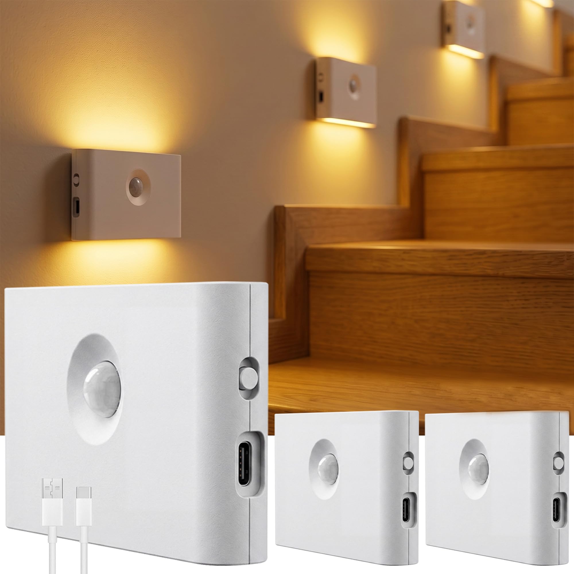 Motion Sensor Lights Indoor 3 Pack, Magnetic Night Light 3000K Warm White
