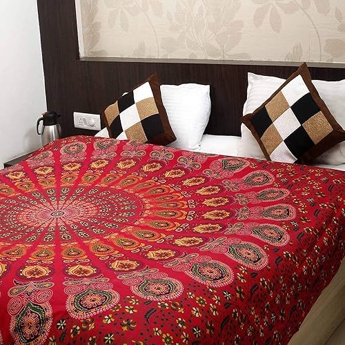 Miniatura 157 de Tapiz hippie indio bohemio psicodélico dorado mandala de pavo real azul dorado para colgar en la pared (naranja marrón, King (88 x 104 pulgadas)