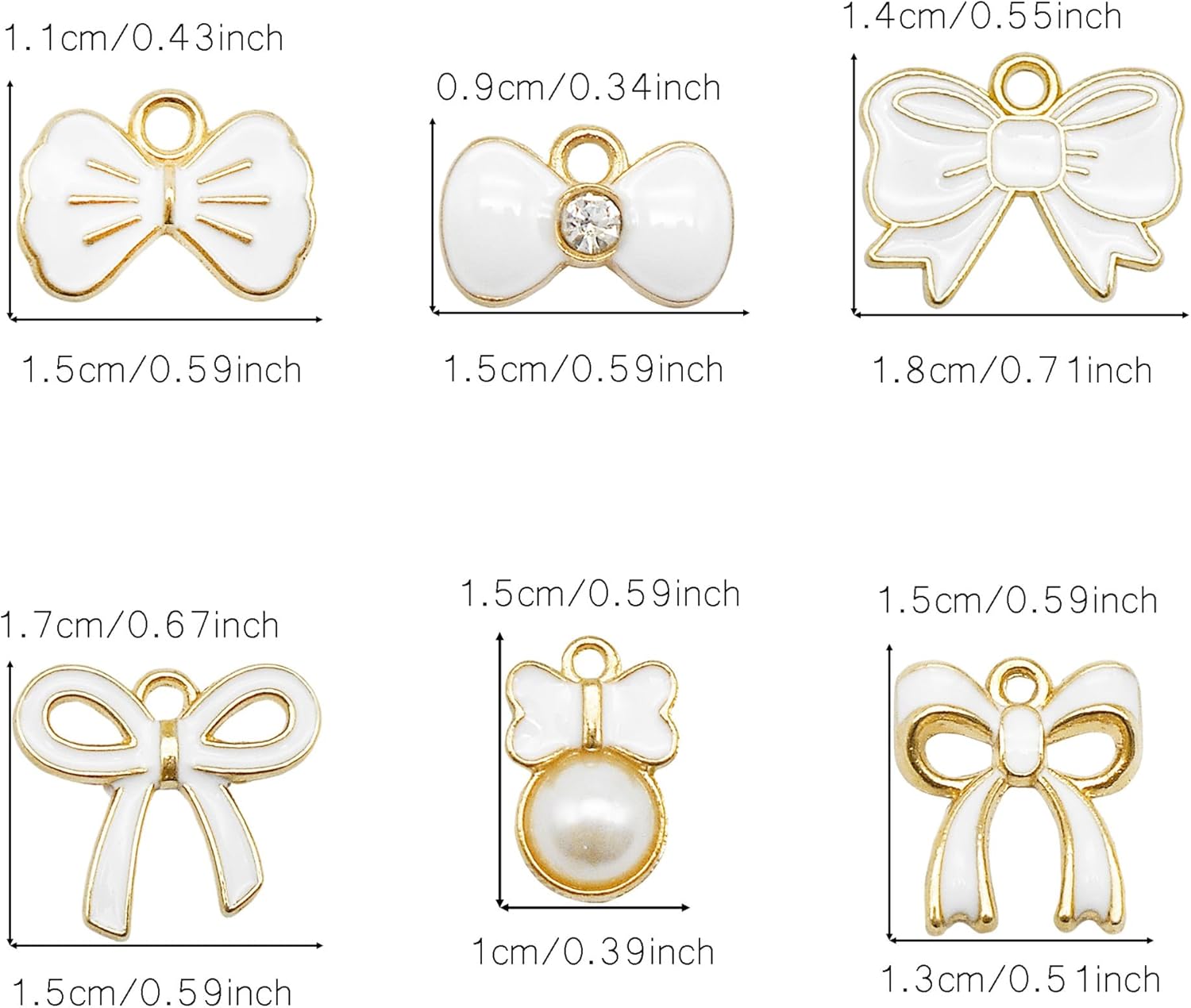 60 Pieces Pink Enamel Bow Charms Set, 6 Styles with Pearl and Crystal Accents, Gold-Tone Pendants for DIY Jewelry Making - Image 6
