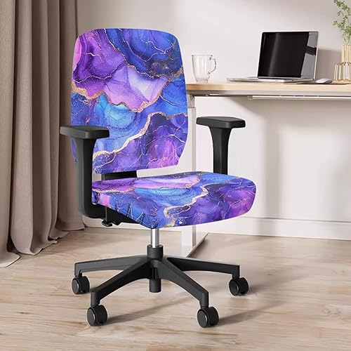 Miniatura 4 de Funda universal para silla de oficina de mármol morado y azul, 2 piezas, fundas para silla de escritorio, sin brazos, funda suave para silla de