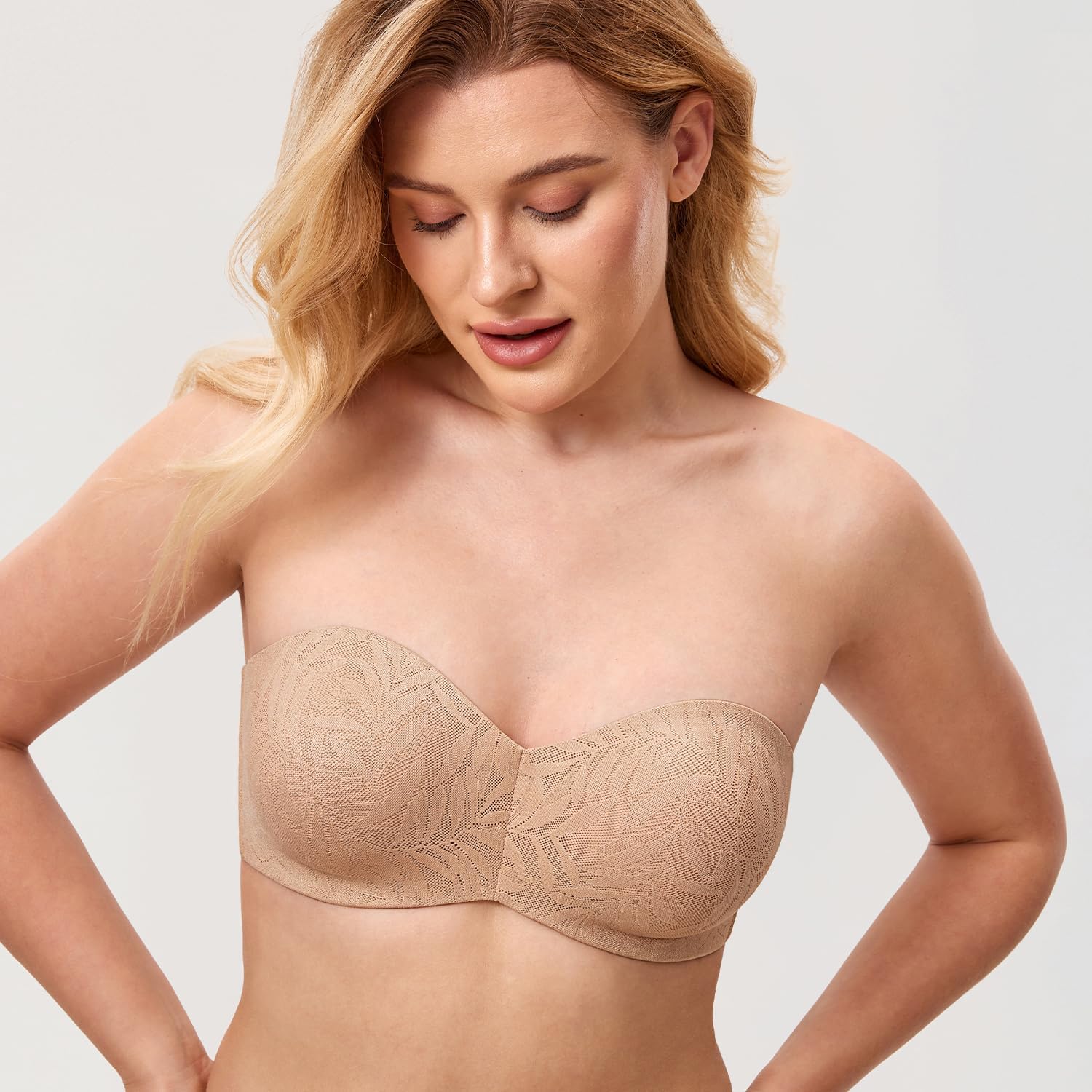 AISILIN Women's Strapless Bra for Big Bust Minimizer Unlined Underwire Plus Size Lace Bandeau - Image 4