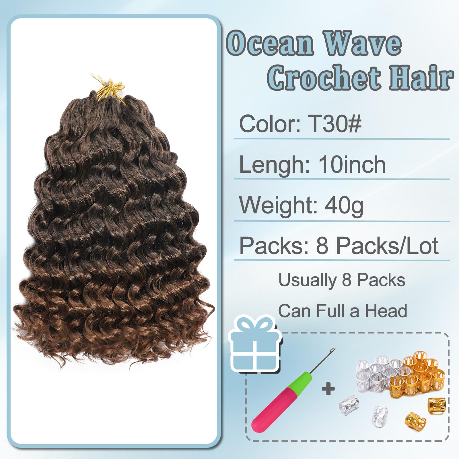 AMLUCKS Ocean Wave Crochet Hair 8 Packs Pre Looped Short GoGo Curl Crochet Hair Ombre Curly Deep Wavy Twist Braids Synthetic Braiding Hair Extensions for Women (T30# - Image 2