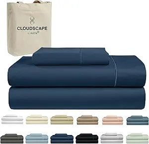 100% Egyptian Cotton Sheets Twin XL Size, 3 Pieces Dorm Essentials Bedding Set, 1000 Thread Count Egyptian Cotton,Silky Soft, Breathable, Durable, Deep Pockets up to 16, Dark Denim