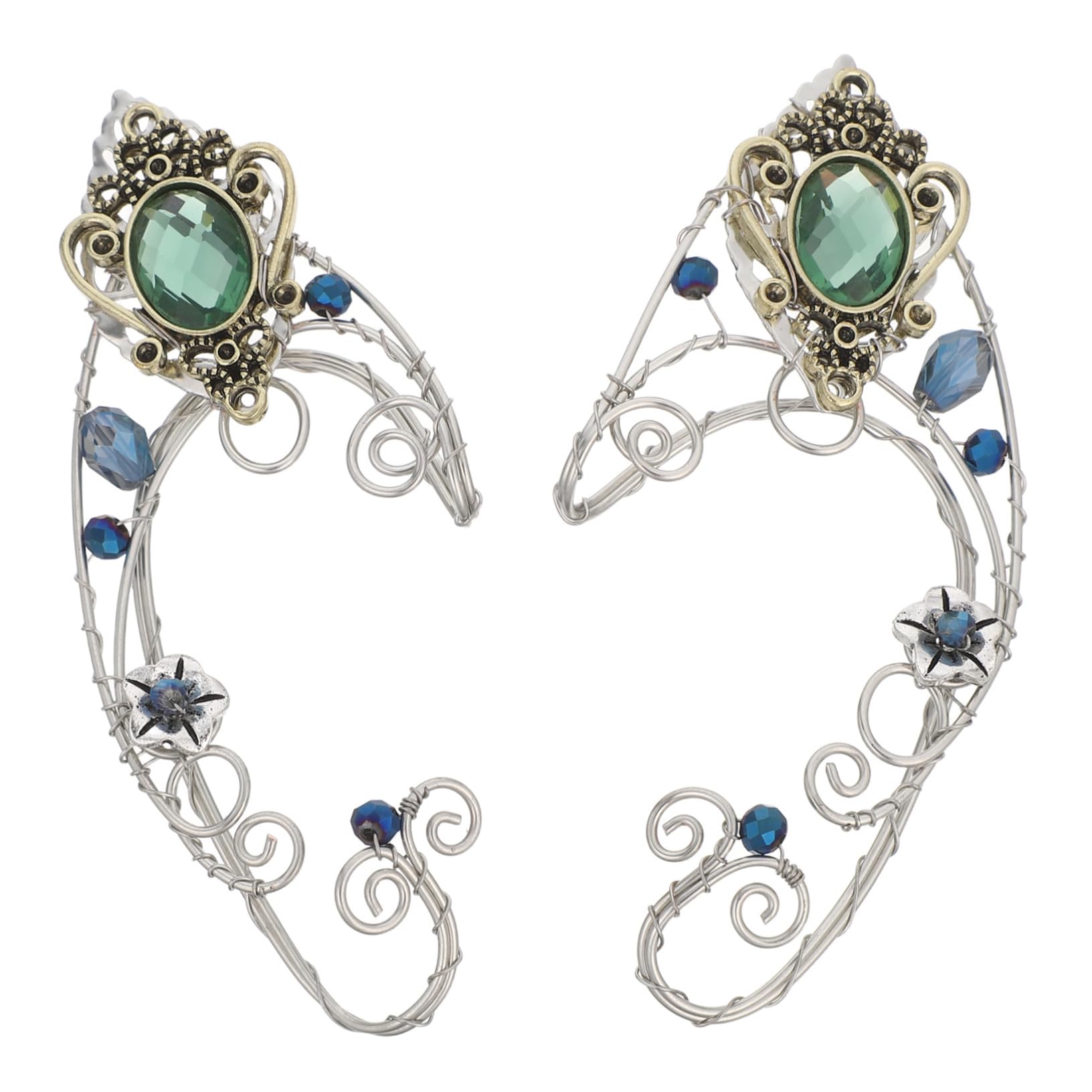 Pendientes ear cuff sin agujero Mikikit de cristal verde antialérgico 8