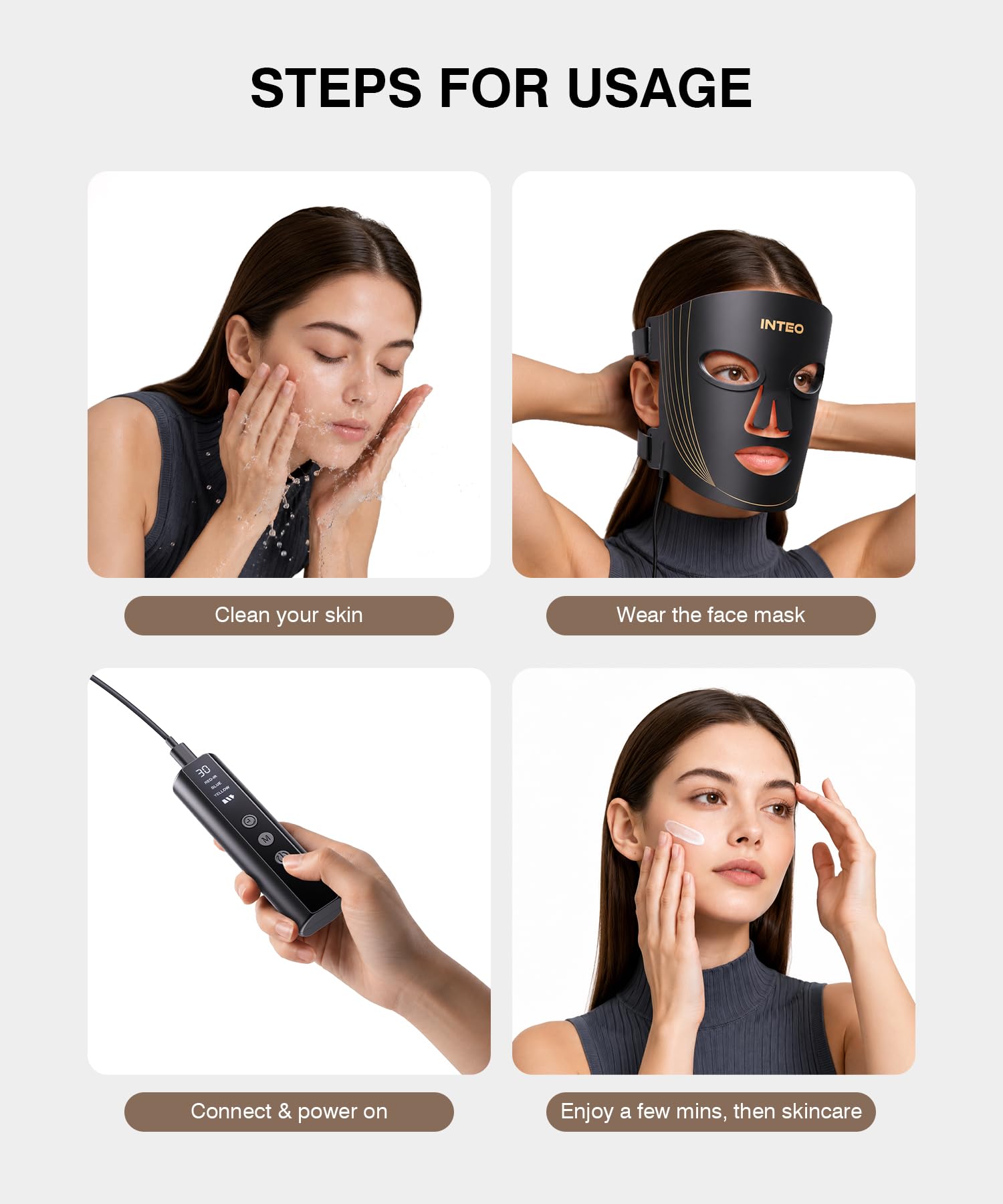 INTEO Red Light Therapy Mask for Face, 850nm NIR LED Face Mask with Timer