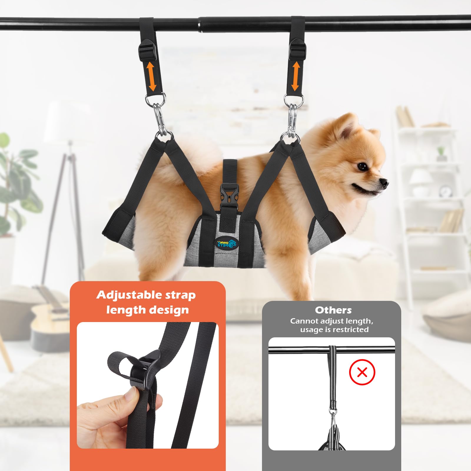 Ownpets Pet Grooming Hammock, Breathable Dog Harness Sling With Carabiners for Hair Nail Trimming Cutting & More, X-small - Image 4