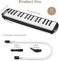 Vista 5 de Eastar Melódica de 32 Teclas Instrumento de Teclado Piano de Aire Soprano con 2 Boquillas Dobles con Tubo, Bolsa de Transporte, Negro