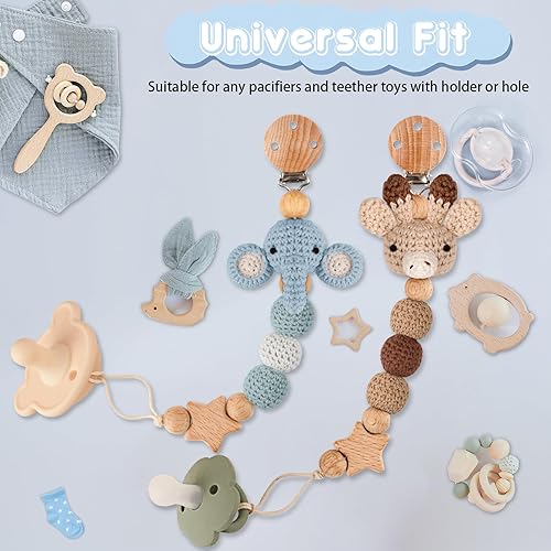 Miniatura 4 de Clip para chupete, paquete de 2 soportes para chupón para niños y niñas, lindo ciervo hecho a mano, clip para chupete de Navidad, se adapta a la