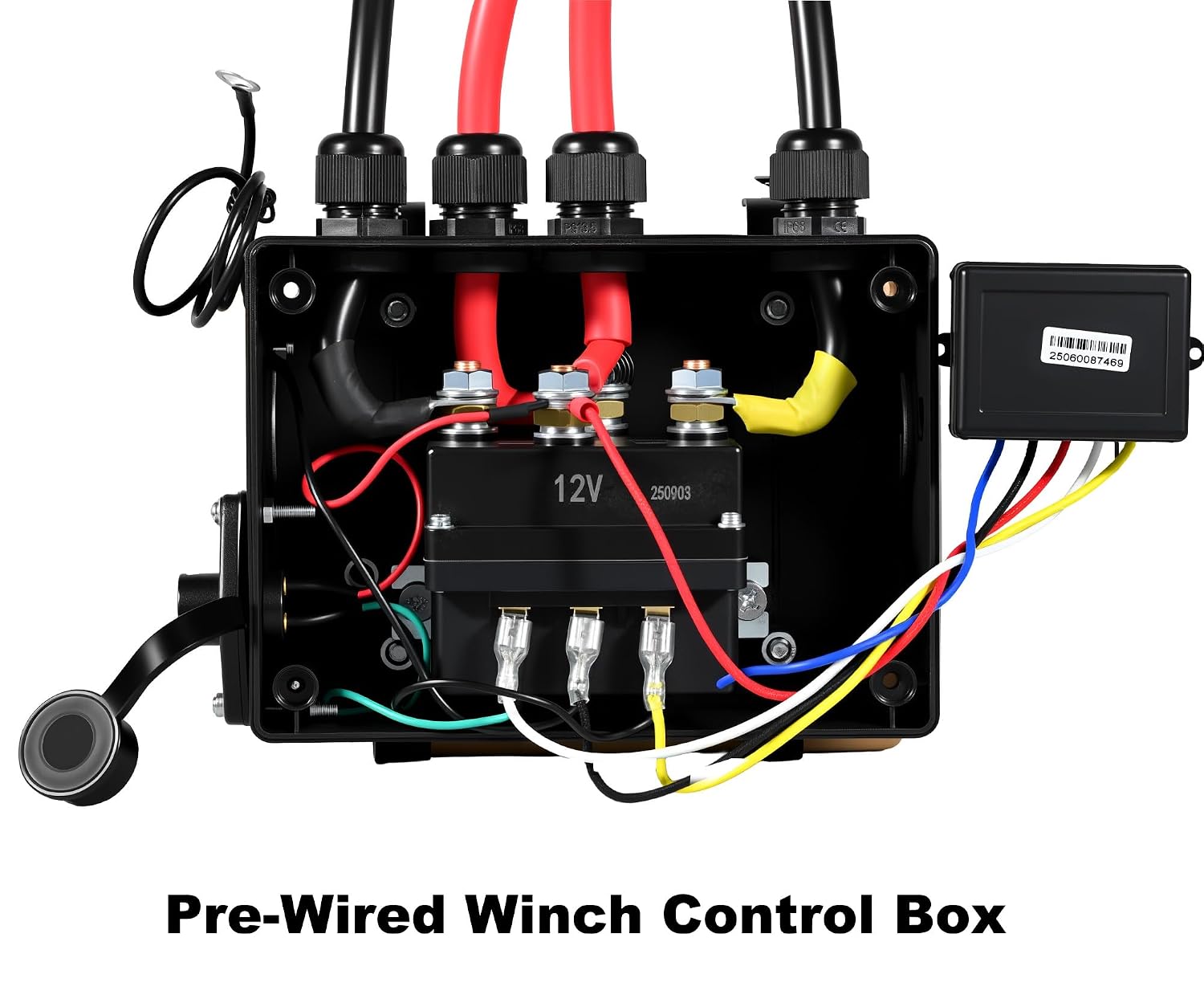 Pre-Wired Winch Control Box Kit, 500A 12V Winch Solenoid Relay Contactor for 8000-17000lbs Truck UTV ATV Winch, with Contactor Box, Wireless Winch Receiver, 2X Remote Control, 4X AWG4 Wiring Cable
