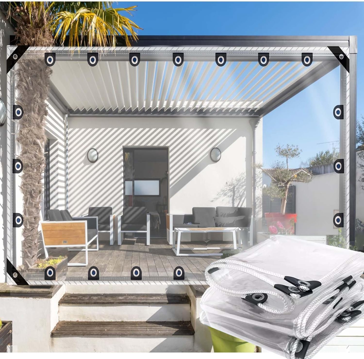 Waterproof Pergola Side Panels, Heavy Duty Tarpaulin with Eyelets for Garden Patio Porch, Customizable Plastic Partition Screen