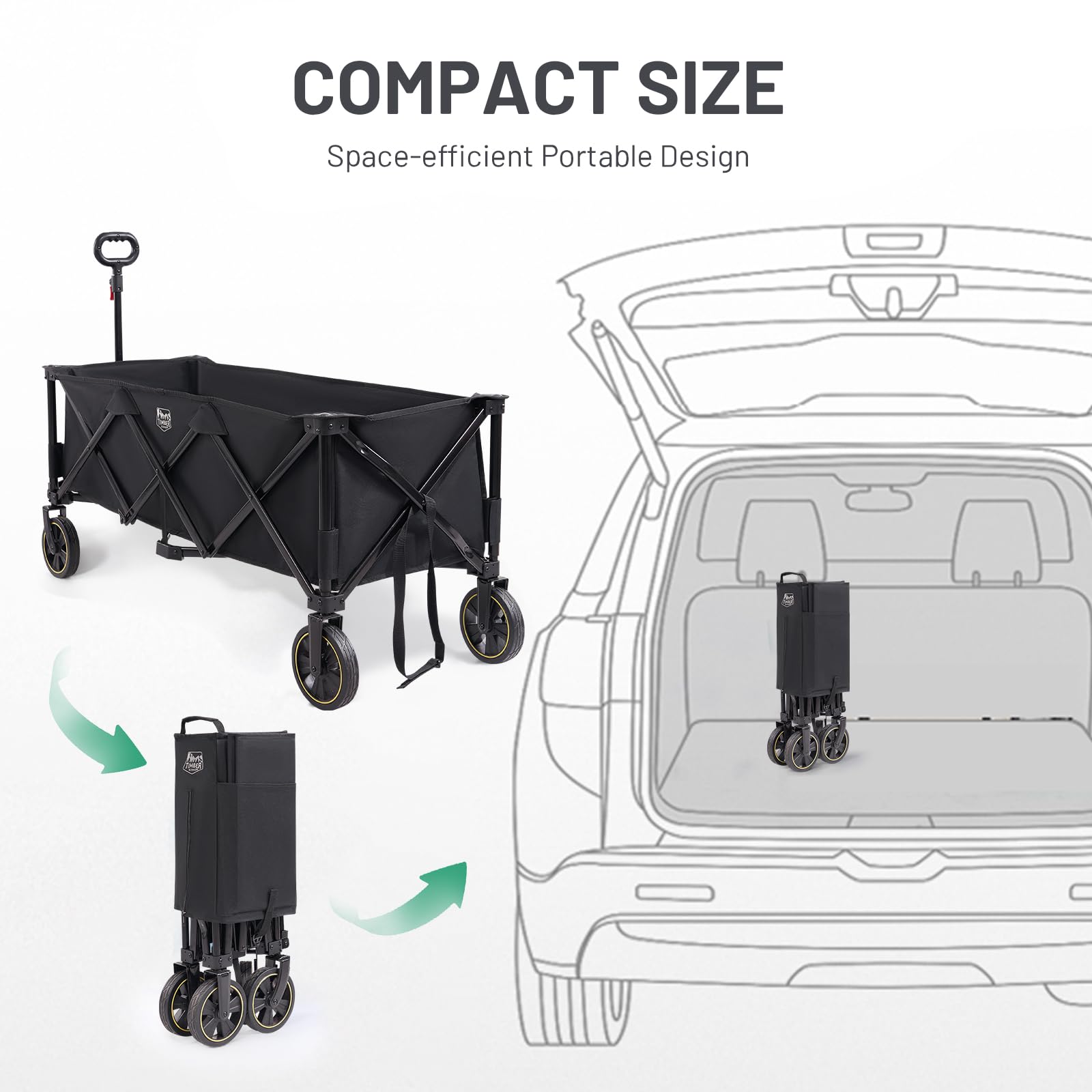 Timber Ridge XXXL Carro Plegable 300L 160KG con Freno Redes anticaída Carro de Transporte Bolsillo Lateral Portabebidas, Asa Ajustable, Carro de jardín, Carro de Playa para Todos los terrenos
