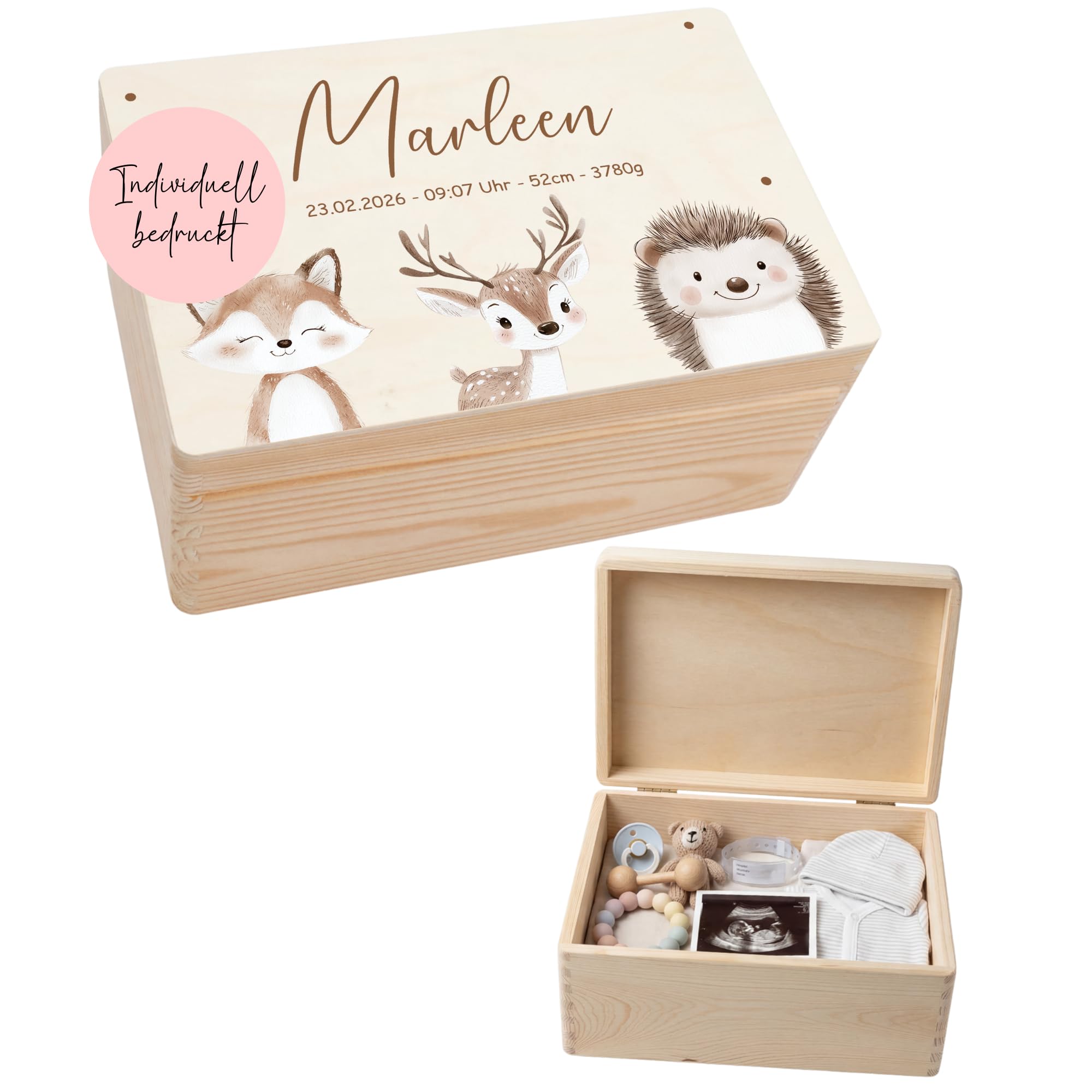 Dream Creative - Personalisierte Erinnerungskiste | Verschiedene Motive | Geschenkidee zur Geburt, Geburtstag, Taufe - Erinnerungsbox Baby (Bärenfreunde 3, Groß | 40x30x23 cm)