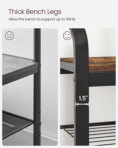 Miniatura 7 de VASAGLE Perchero, árbol de pasillo con banco de zapatos para entrada, banco de entrada con perchero, 4 en 1, con 9 ganchos extraíbles, una barra