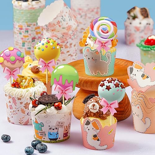 Miniatura 4 de yueton 20 adornos para cupcakes con diseño de piruletas de caramelo dulce para tartas temáticas de Candyland, para baby shower, cumpleaños, boda,