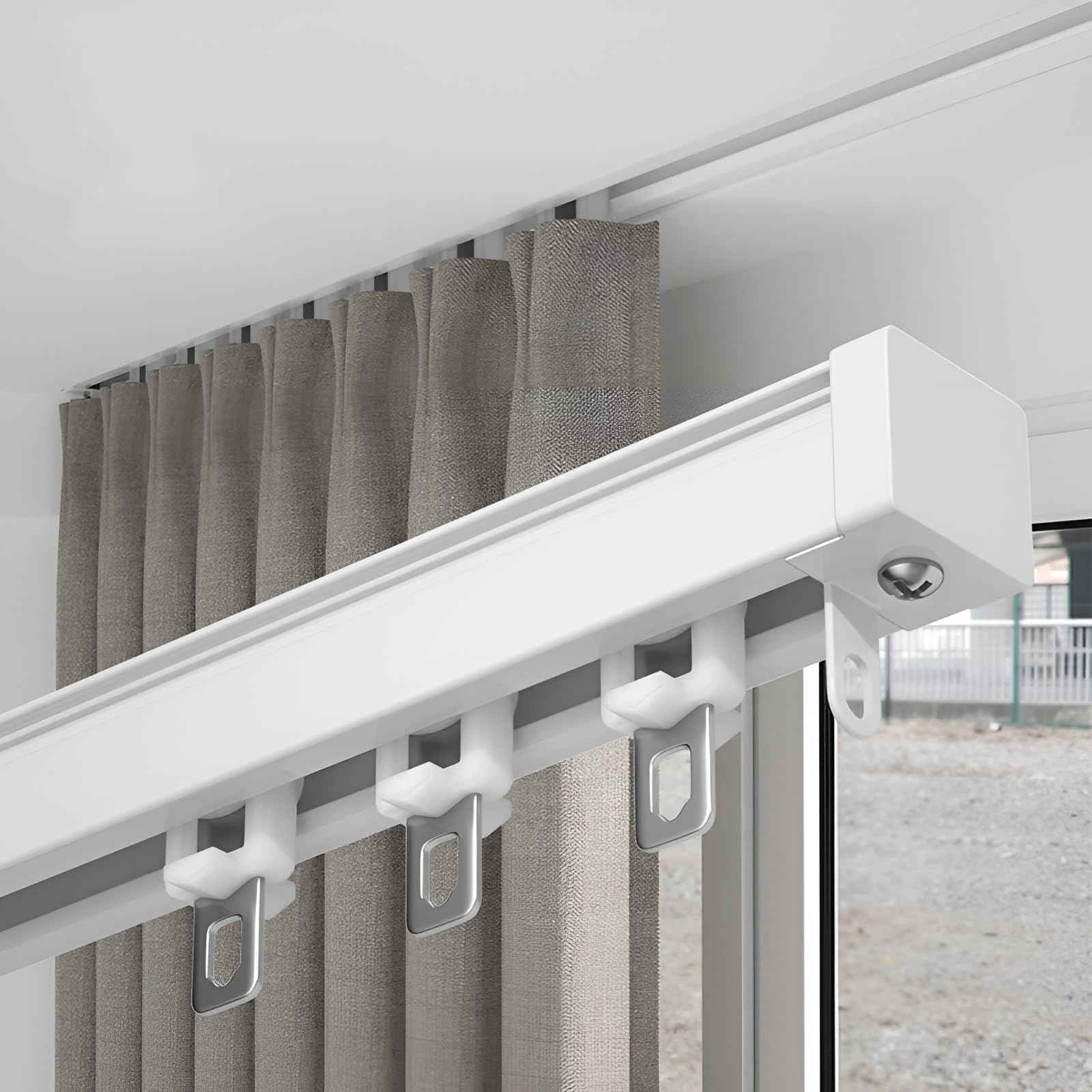WQPMNYG Heavy-Duty Aluminum Ceiling Curtain Track Invisible 2.6m Rail for Curtains Hidden Design Durable White Curtain Rod for Home and Office Use