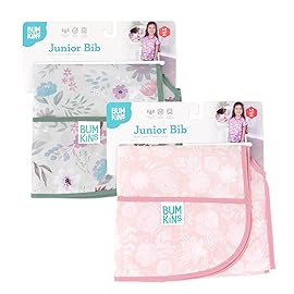 Bumkins - Junior Bib - For Boys & Girls, Toddlers & Kids 1-3 Years - Lightweight, Durable, Waterproof - Short Sleeve Bib - Catch-All Pocket - Wipeable & Machine Washable - Floral & Lace - 2 Pack