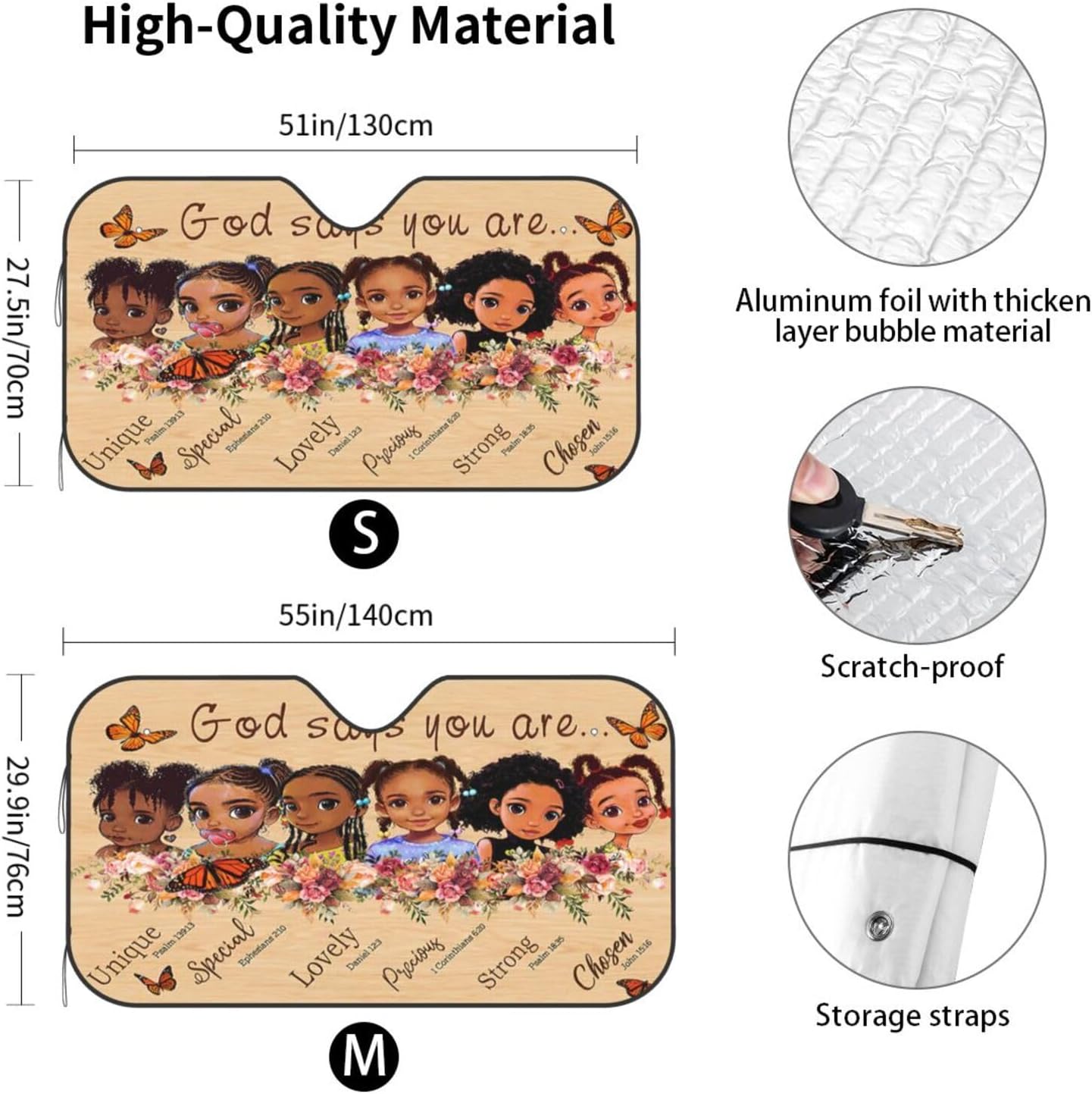 African American Windshield Sunshade Black Queen Girl Windshield Sun Shade, Foldable Auto Sunshade for Car Truck SUV Auto