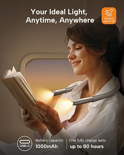 Miniatura 6 de Luz LED de lectura para cuello, luz de lectura para libro en la cama, manos libres, 3 niveles de brillo, diseño ligero y cómodo, de larga duración,