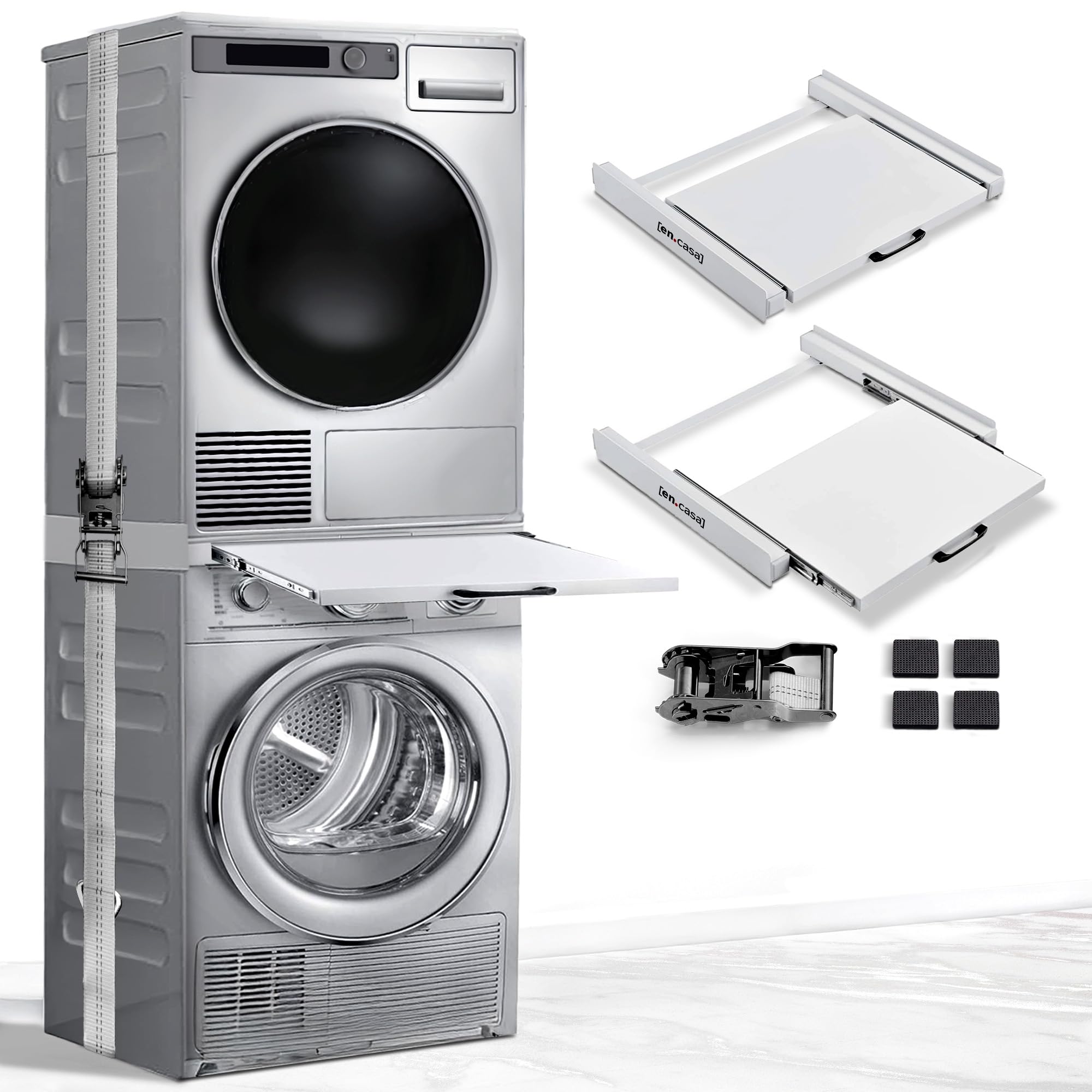 en.casa Universal Zwischenbaurahmen für Trockner & Waschmaschine – 60 cm Breite mit ausziehbarem Regal