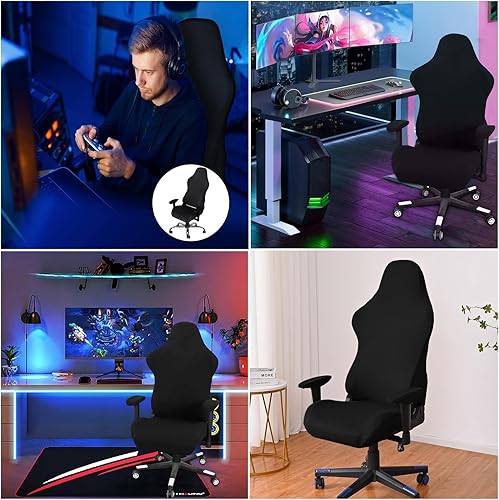 Miniatura 7 de Funda ergonómica para silla de videojuegos, fundas ergonómicas para silla de juegos de computadora, fundas elásticas de poliéster, 4 unidades, con