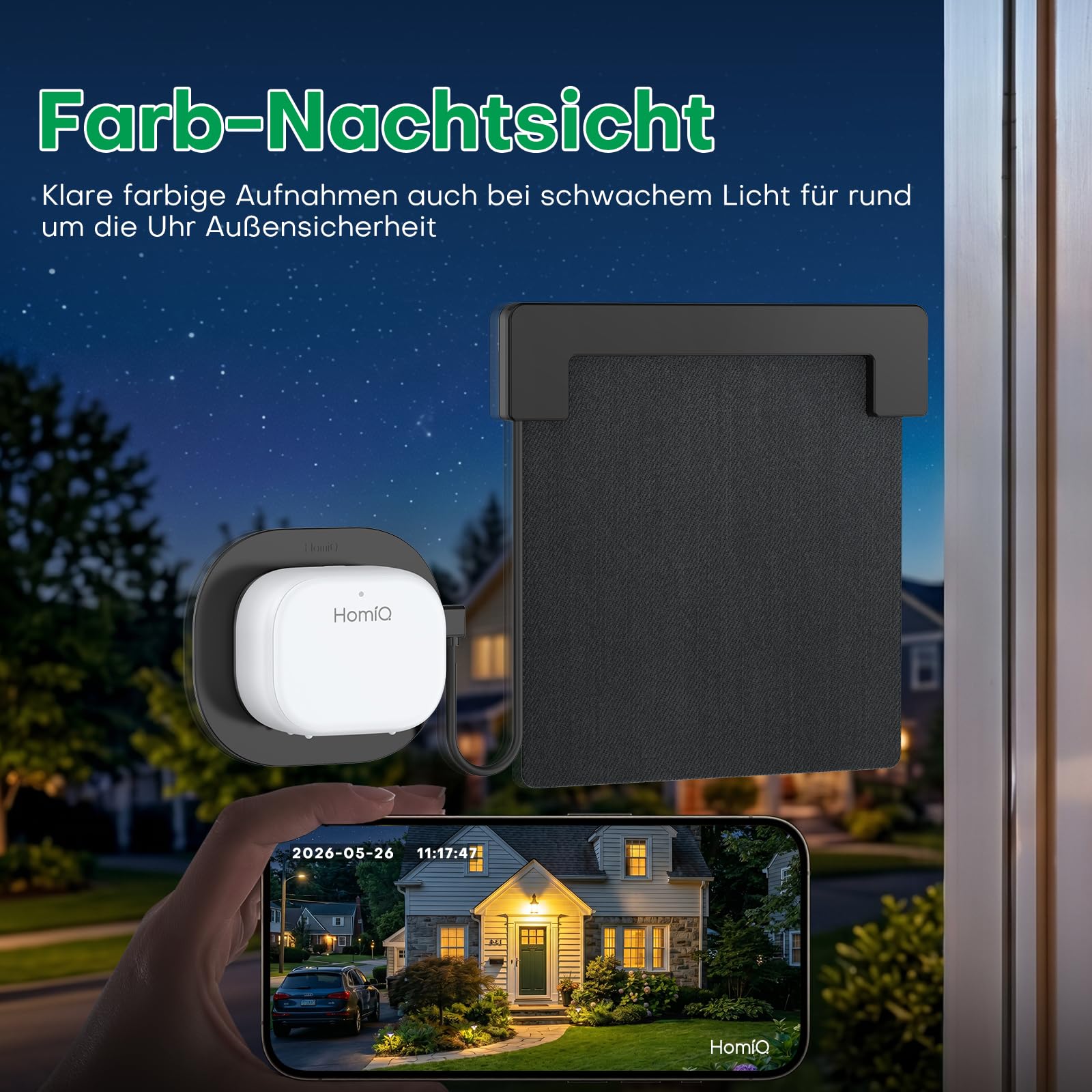 5MP 3K Solar Fensterkamera Innen,0,01 Lux Vollfarb-Nachtsicht