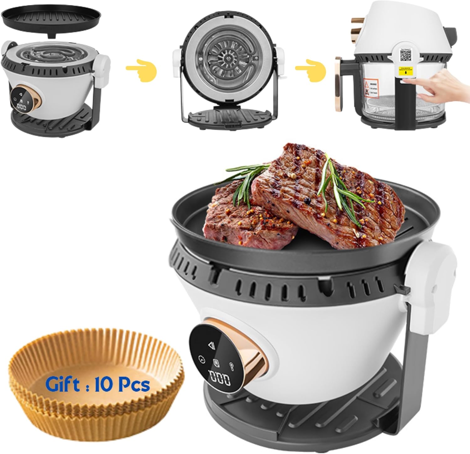 ZIEGIAN 5 QT Glass Air Fryer I Transparent Fry Bowl I Glass