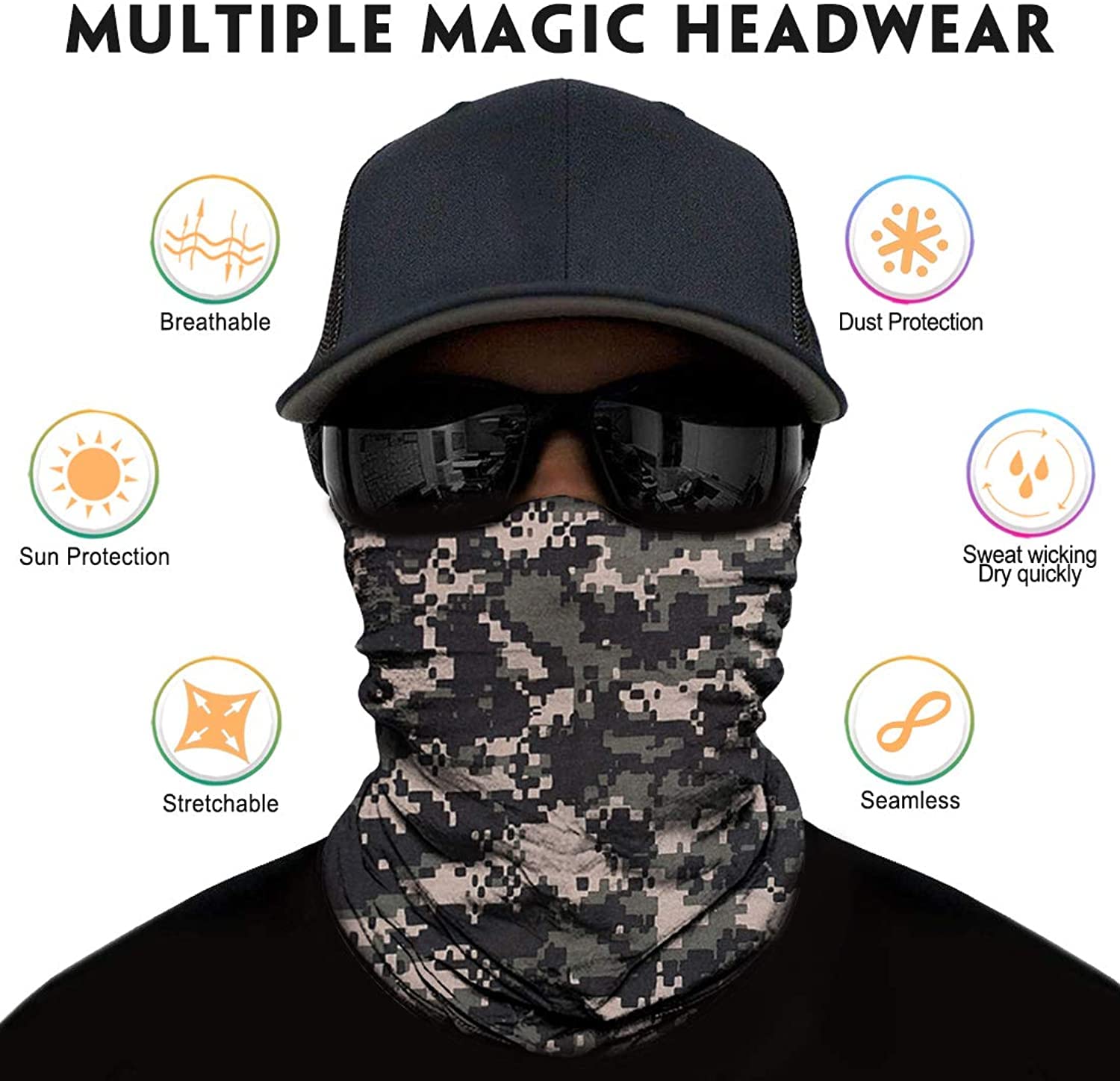 KETKAR Men Camouflage Print Seamless Neck Gaiter Bandana Face Mask for Outdoor Activities_Free Size(Pack Of 09) 2