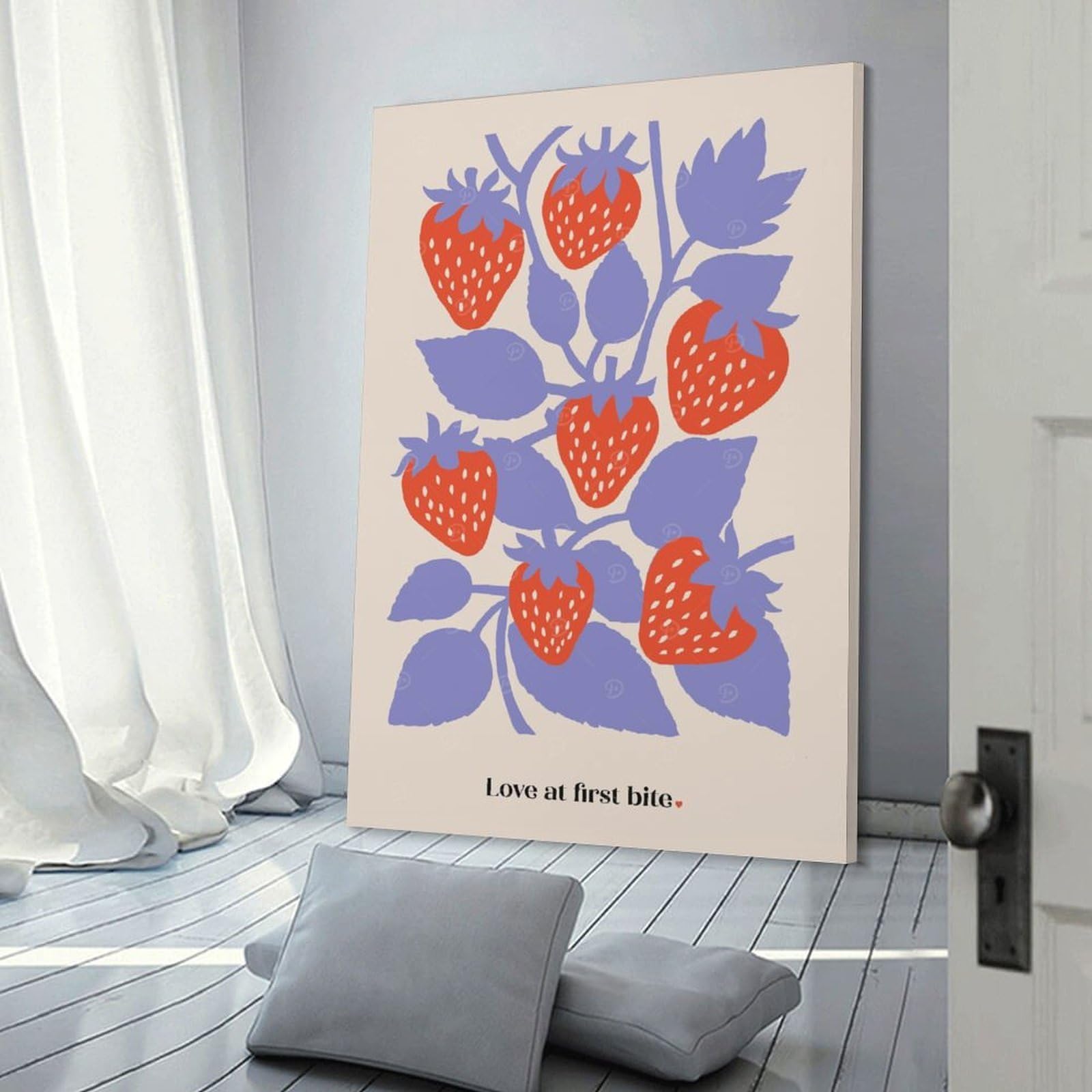 Junmoney Retro Strawberry Love Decorative Canvas Print 08x12inch(20x30cm), for Gallery Wall Layouts in Home Or Office, Home Wall Art for Statement Displays