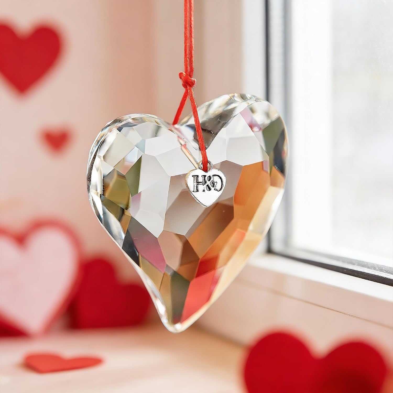 2026 Crystal Heart Prism Hanging Ornament Glass Heart | 2.7'' Clear Glass Heart Ornaments Glass Prism Hanging Ornament for Christmas Tree Party Home Wedding Decor