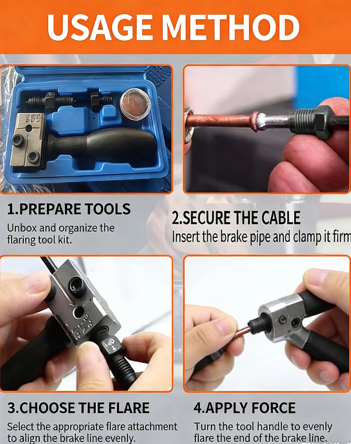 Universal Car Brake Line Flaring Tool Kit, 3/16 Inch Brake Line Double Flare Tool, Heavy Duty Manual Flaring Tools for Tubing, Brake Fuel Line Repair for Cars, Trucks & Motorcycles