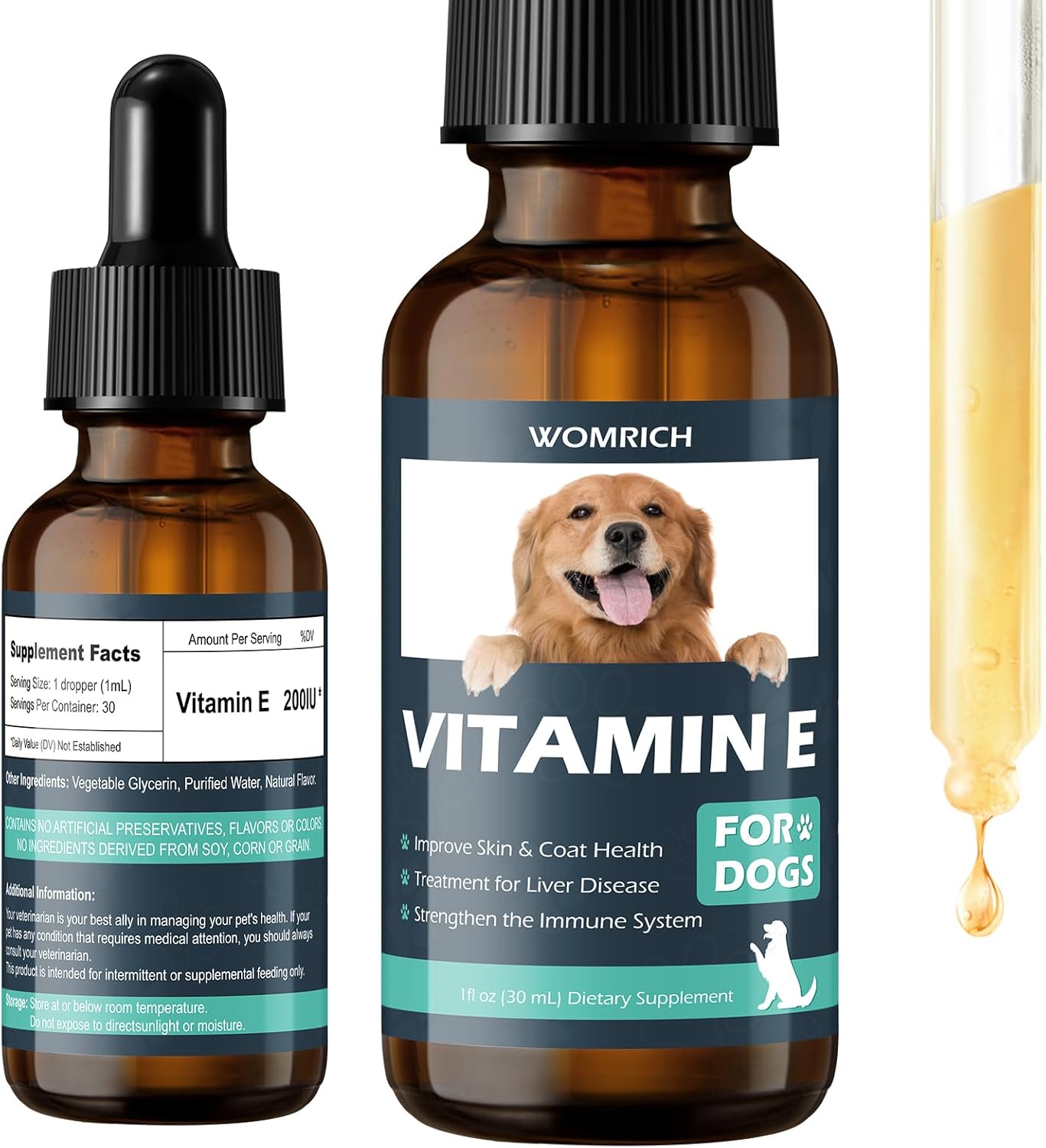 Vitamin E for Dogs – Dog Vitamins E – Vitamin E Dropper for Dogs, Improve Skin & Coat Health, Treatment for Liver Disease, Strengthen Immune System – Natural Formula for All Ages, and Breeds – 30 ML
