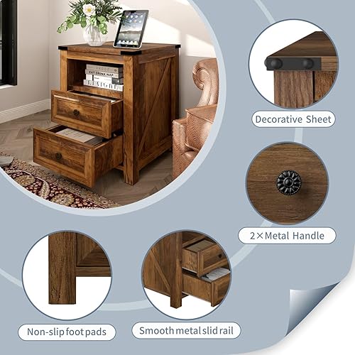 Miniatura 7 de MUUEGM Mesa auxiliar de granja con estación de carga, mesa auxiliar para sala de estar, mesa auxiliar de sofá con cajones y armario de