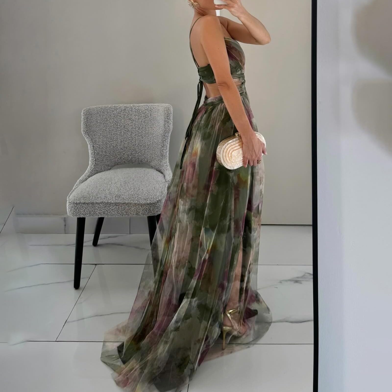 Ballkleider Damen Lang Tüll Kleid Hochzeitsgast Abendkleider Elegant Für Hochzeit Festliche Kleider V Ausschnitt Abschlusskleid A Linie Cocktailkleid Maxi Trägerkleid Rückenfrei Sommerkleid