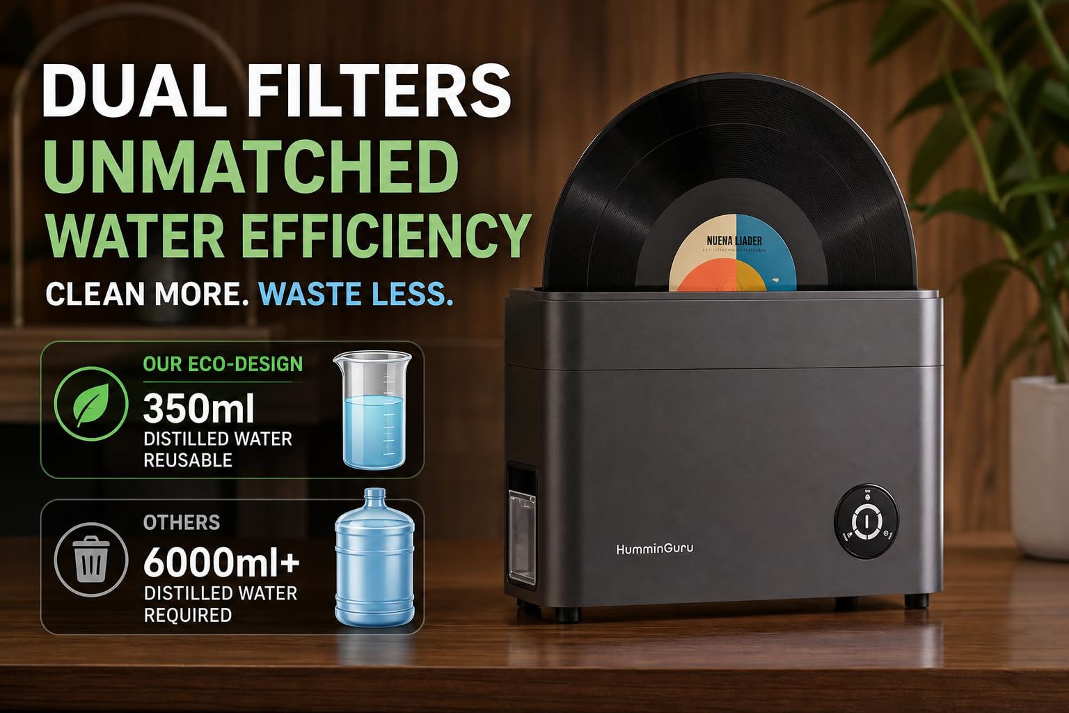 HumminGuru Limpiador ultrasónico de Discos de Vinilo: Limpieza ultrasónica de Discos de Vinilo a 40 kHz con Secado automático, Kit de Limpieza de Discos de Vinilo con filtros (HG01, 7/10/12 Pulgadas)