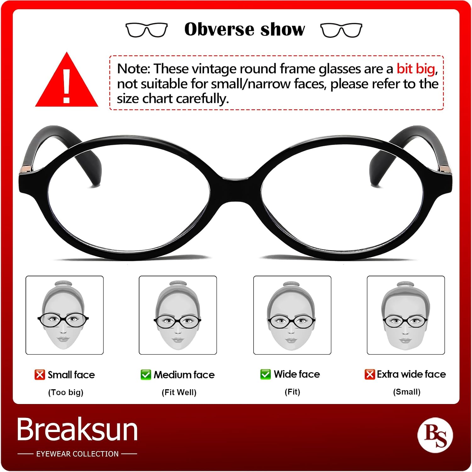 Breaksun Fashion Oval Glasses for Women Men Retro Round Tortoise Frame Blue Light Glasses Nerd Eyeglasses