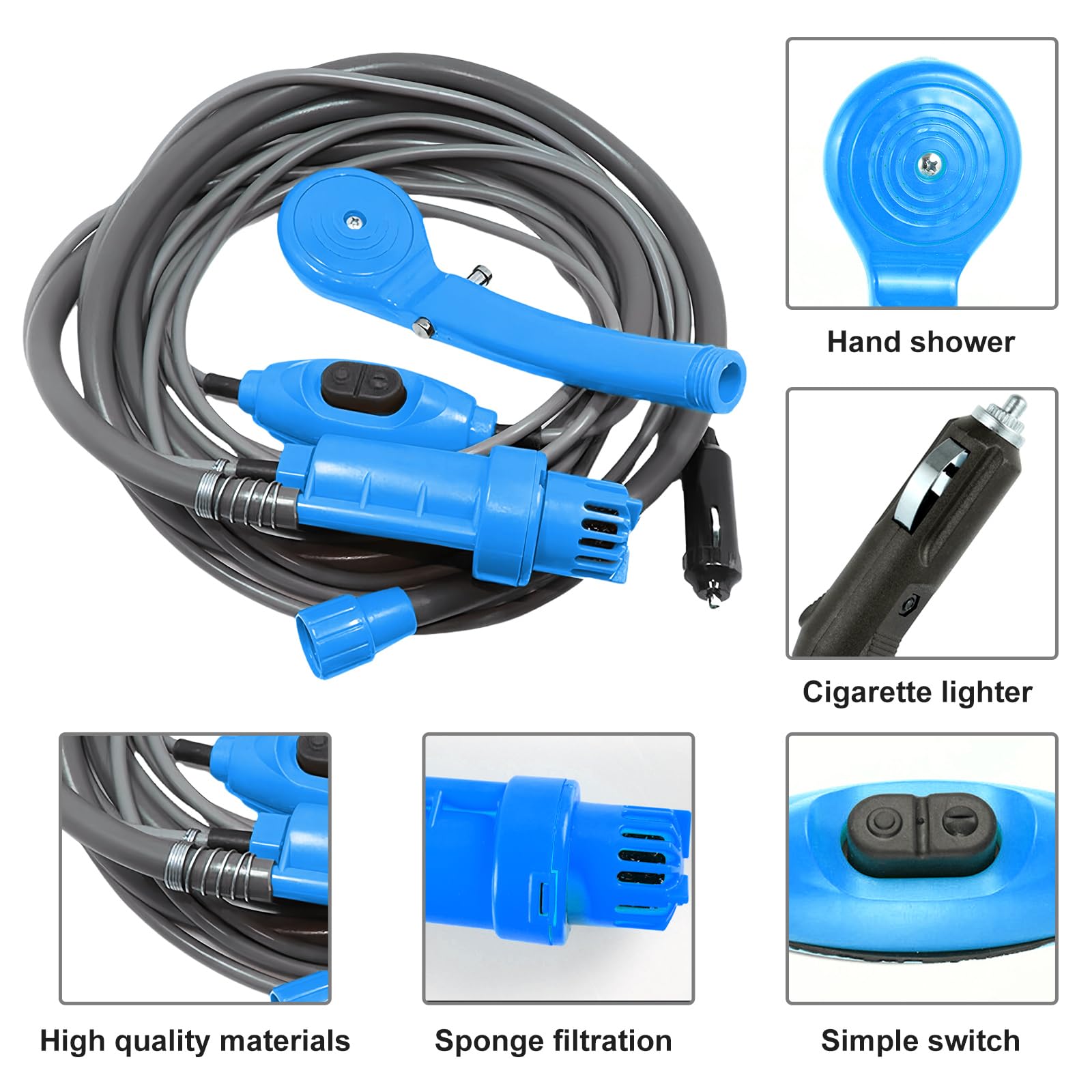 Kit de mise en eau 12V sur allume-cigare pour jerrican d'eau DIN 96 (pompe-douchette-tuyau) SK101656