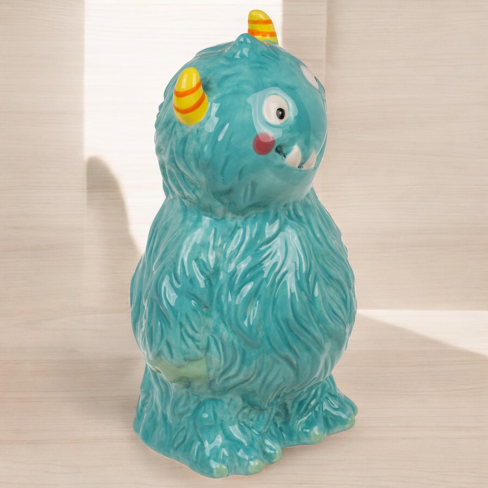 MIJOMA Salvadanaio in ceramica con tappo in gomma, elegante salvadanaio come confezione regalo e conservazione decorativa, mostro blu