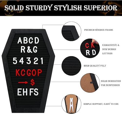 Miniatura 5 de 2 tableros de letras de fieltro negro con letras y números, decoración gótica 270, tablero de mensajes para fiesta de Halloween, hogar, oficina,