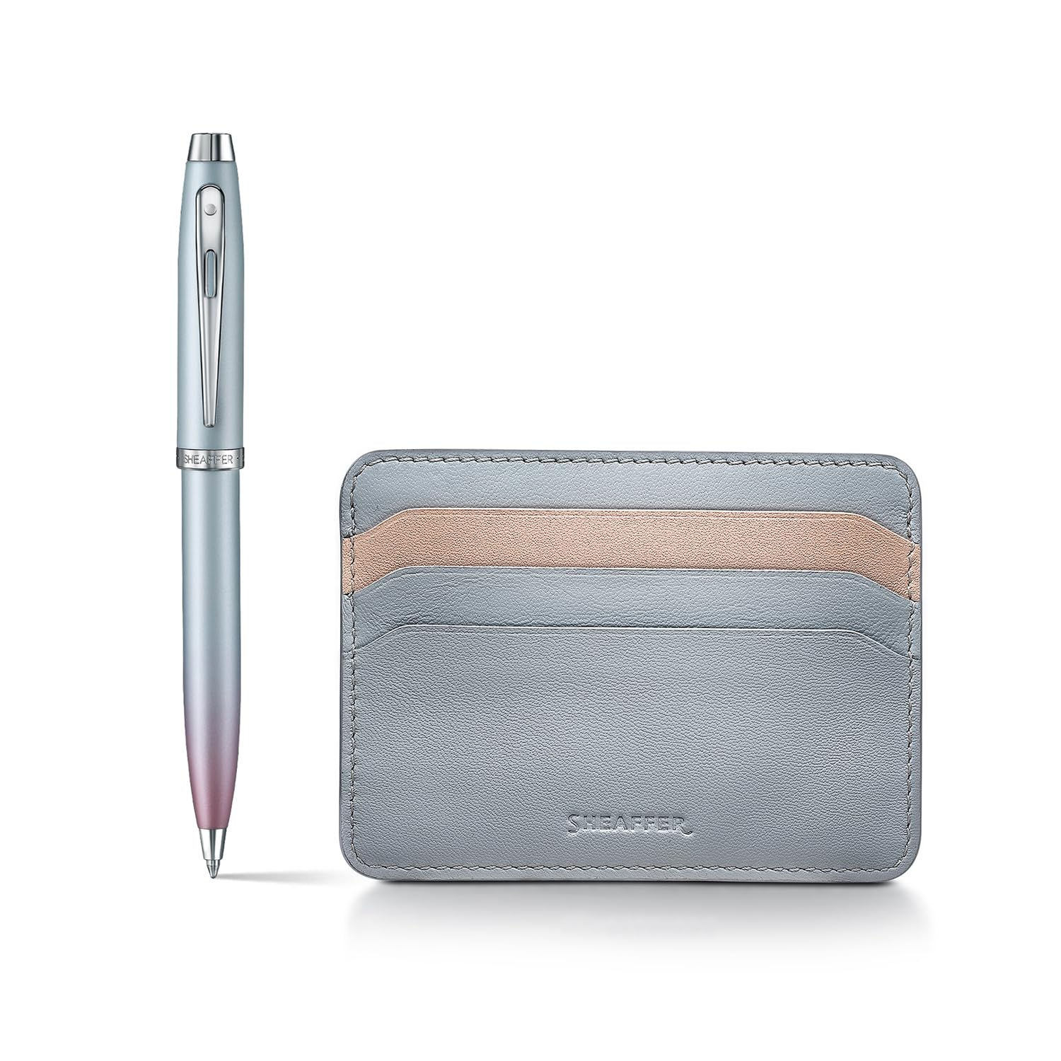 Sheaffer Set regalo con 100 penne a sfera perlate sfumate con finiture cromate, carta di credito gelatina pastello