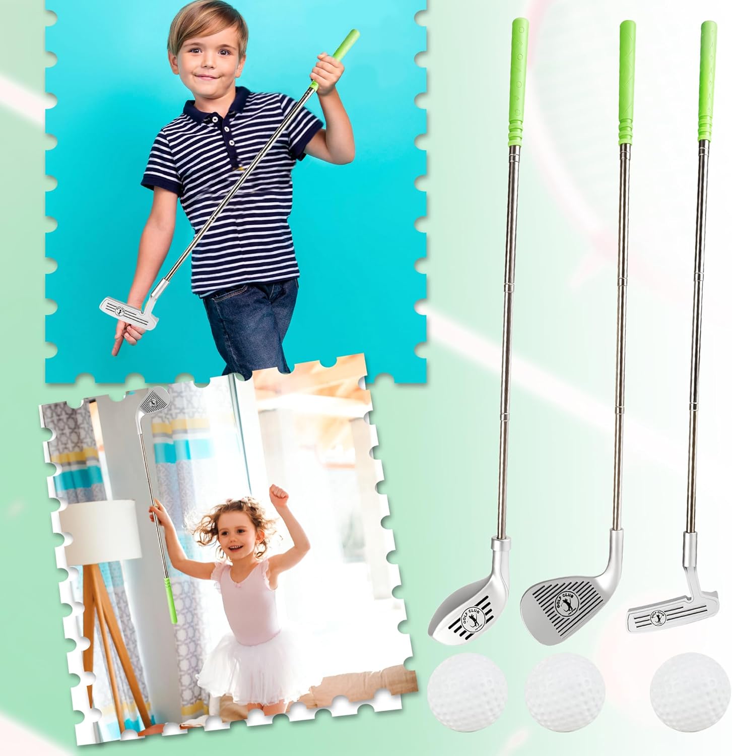 9 Pcs Kids Plastic Mini Golf Set Scalable Golf Clubs Include 3 Golf Clubs and 6 Balls for Toddlers Outdoor Indoor Educational Golf Birthday Christmas Party Gifts, 3 Styles