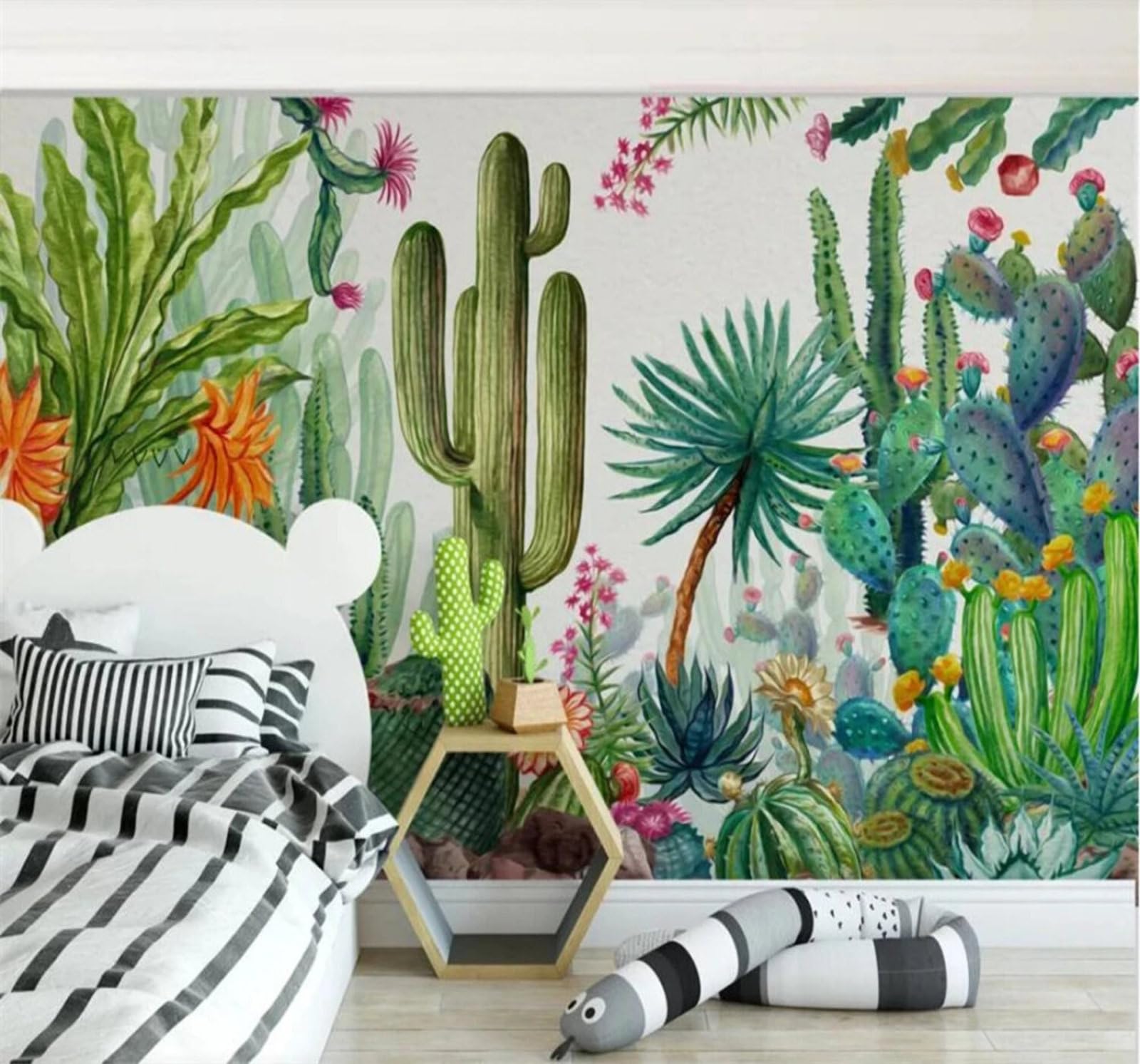 Xlming 400Cm×280Cm(B×H) Fresh Minimalist Green Cactus Flowers 3D Wallpaper Luxury Home Dining Decor Paste Sofa Living Room The Wall For Bedroom Mural-400Cm×280Cm
