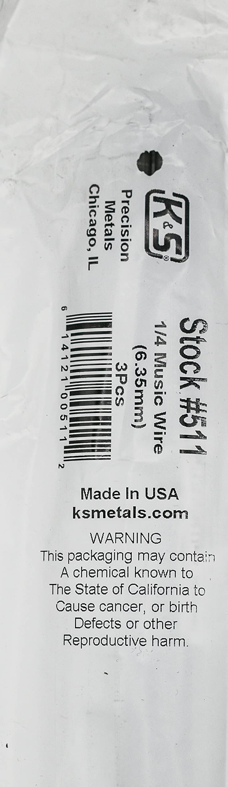 K&S Precision Metals Music Wire, Spring Steel, 0.250 in.dia, PK3 (511)