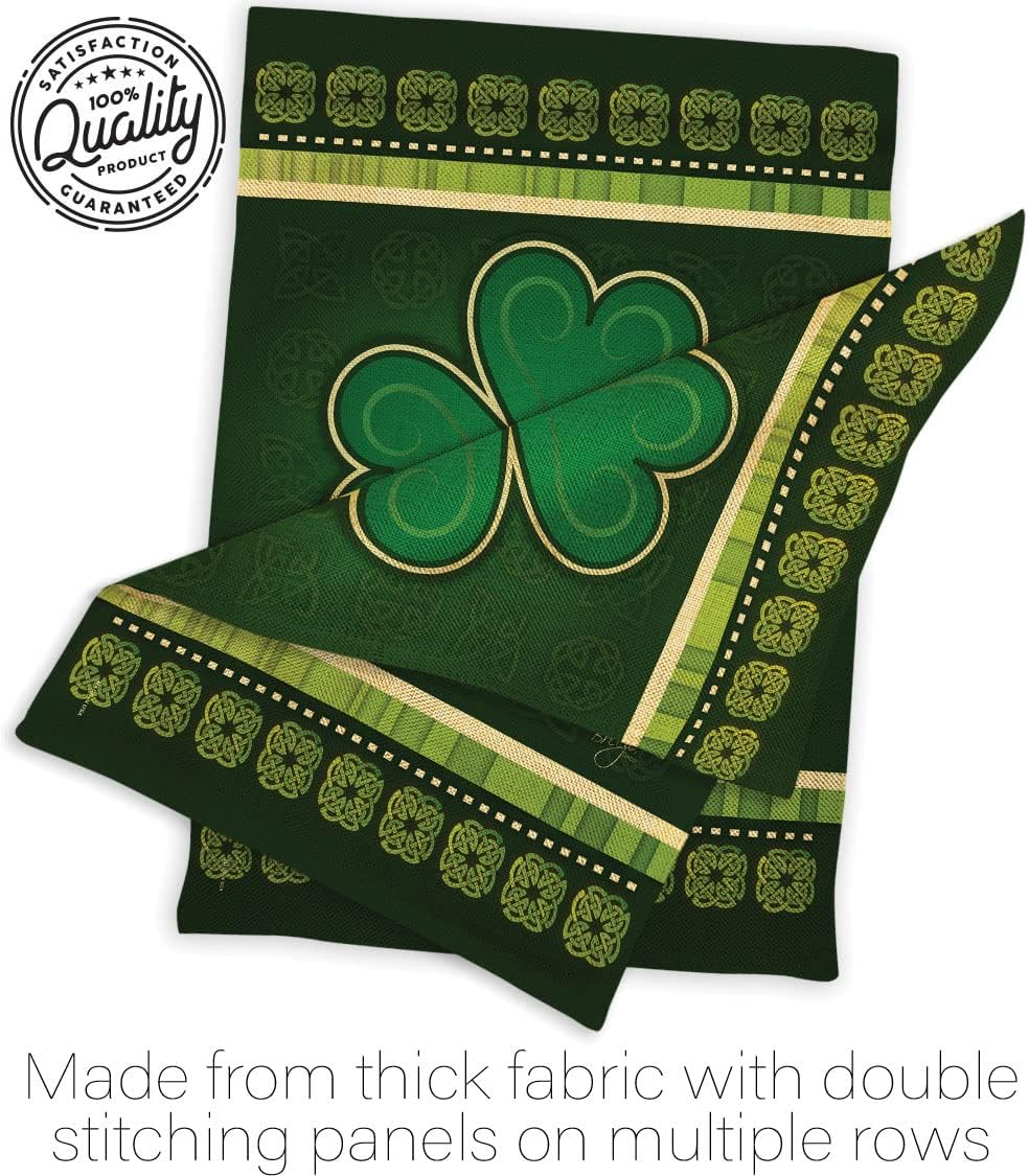 Breeze Decor Shamrock Garden Flag Set Wall Hanger Spring St Patrick Leprechaun Lucky Coin Holiday March Irish Clover House Decoration Banner Small Yard Gift Double-Sided, 13"x 18.5", Thick Burlap