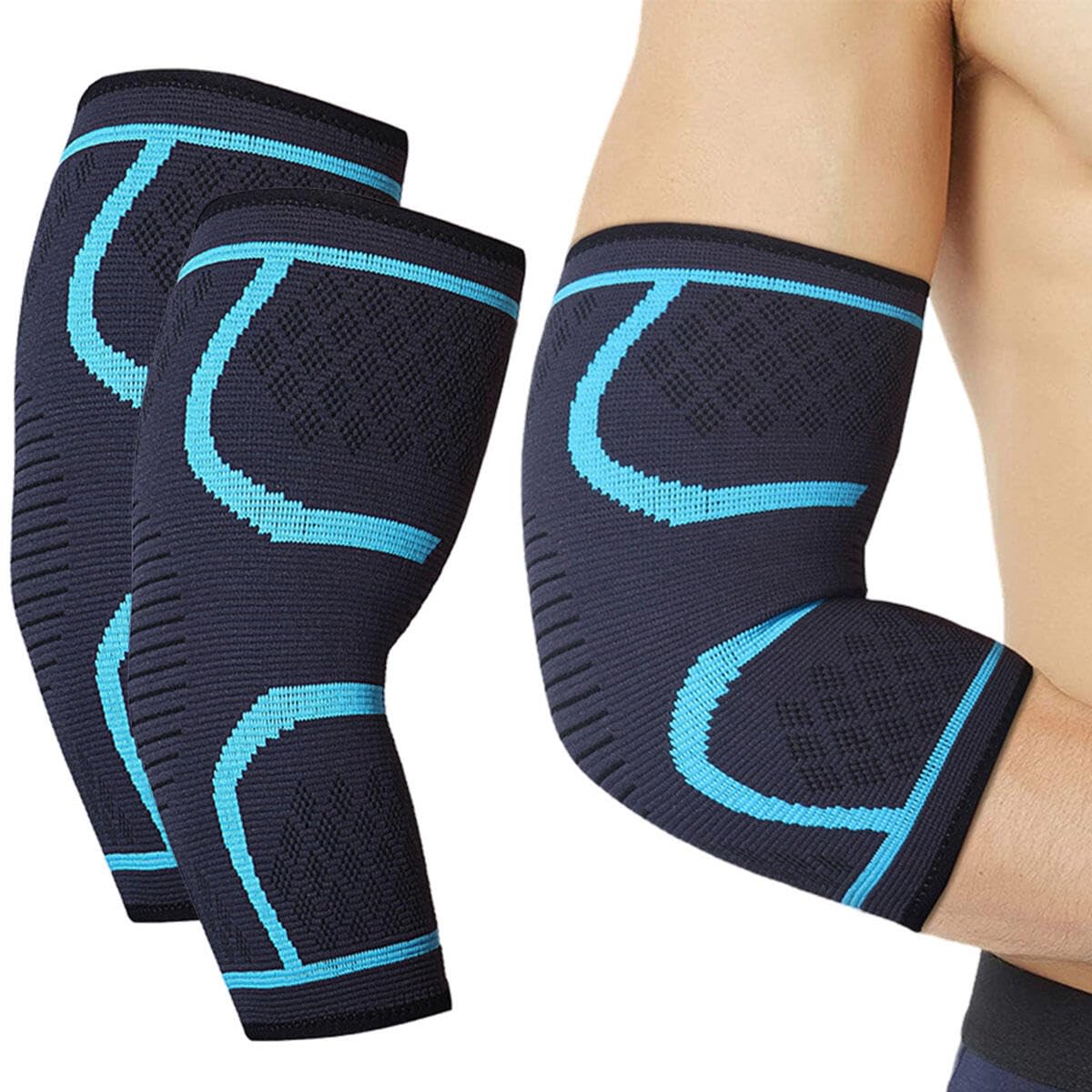 Amuer 2 Pack Elbow Compression Sleeve,Tennis Elbow Braces,Breathable Elastic Elbow Brace,tennis Elbow Relief for Women Men,Compression Support Sleeves for Workouts,Sports,Golfers,Weightlifting-L