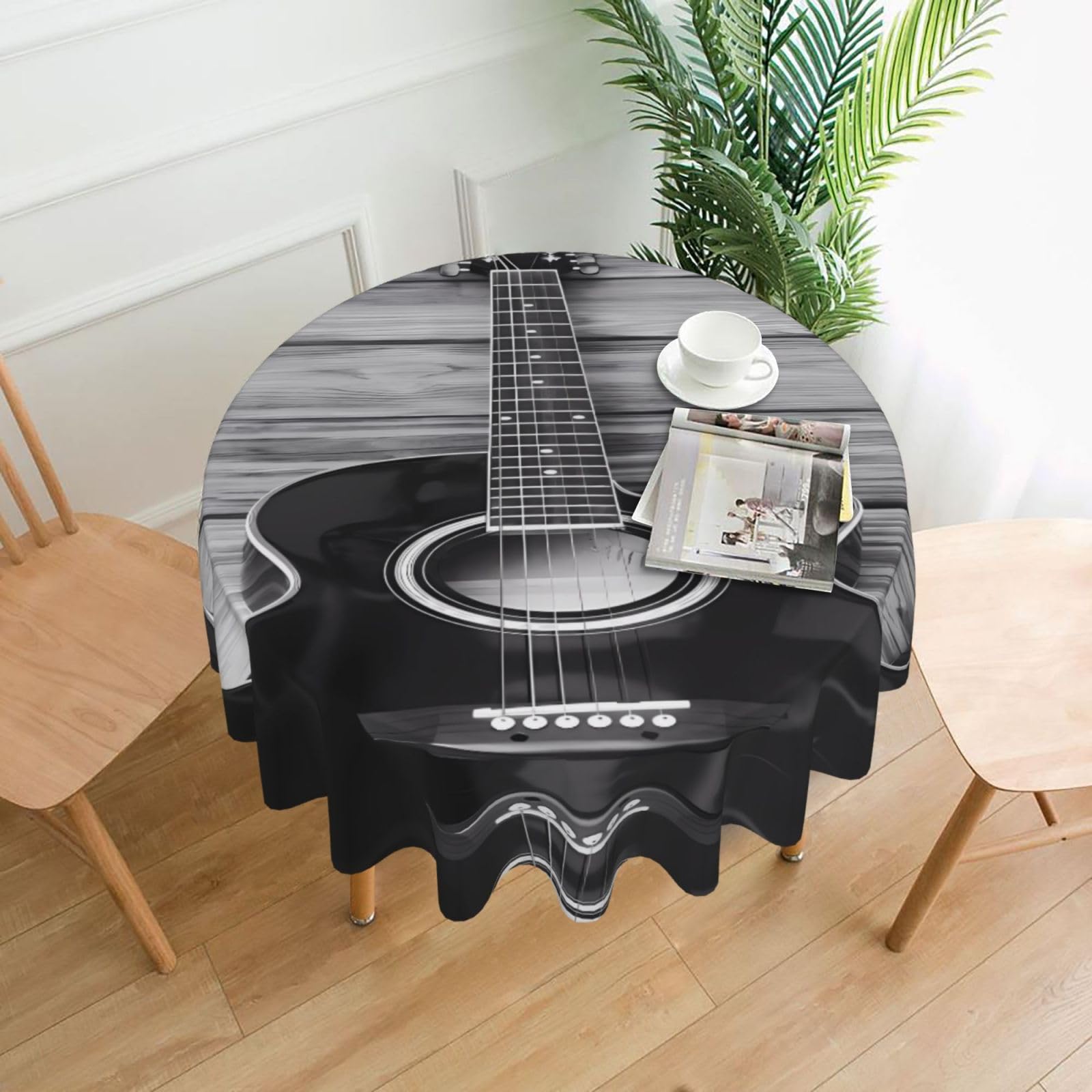HJFCZH Vintage Guitar Prints Round Decorative Tablecloth 60in - High-Grade Polyester Throw for Dinners, Weddings & Everyday Use