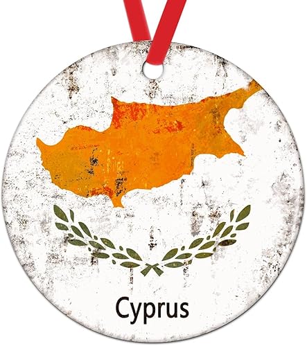 Swavecat Chipre - Adornos colgantes para árbol de Navidad, bandera nacional de Chipre, adornos de cerámica para decoraciones de Navidad, regalo de