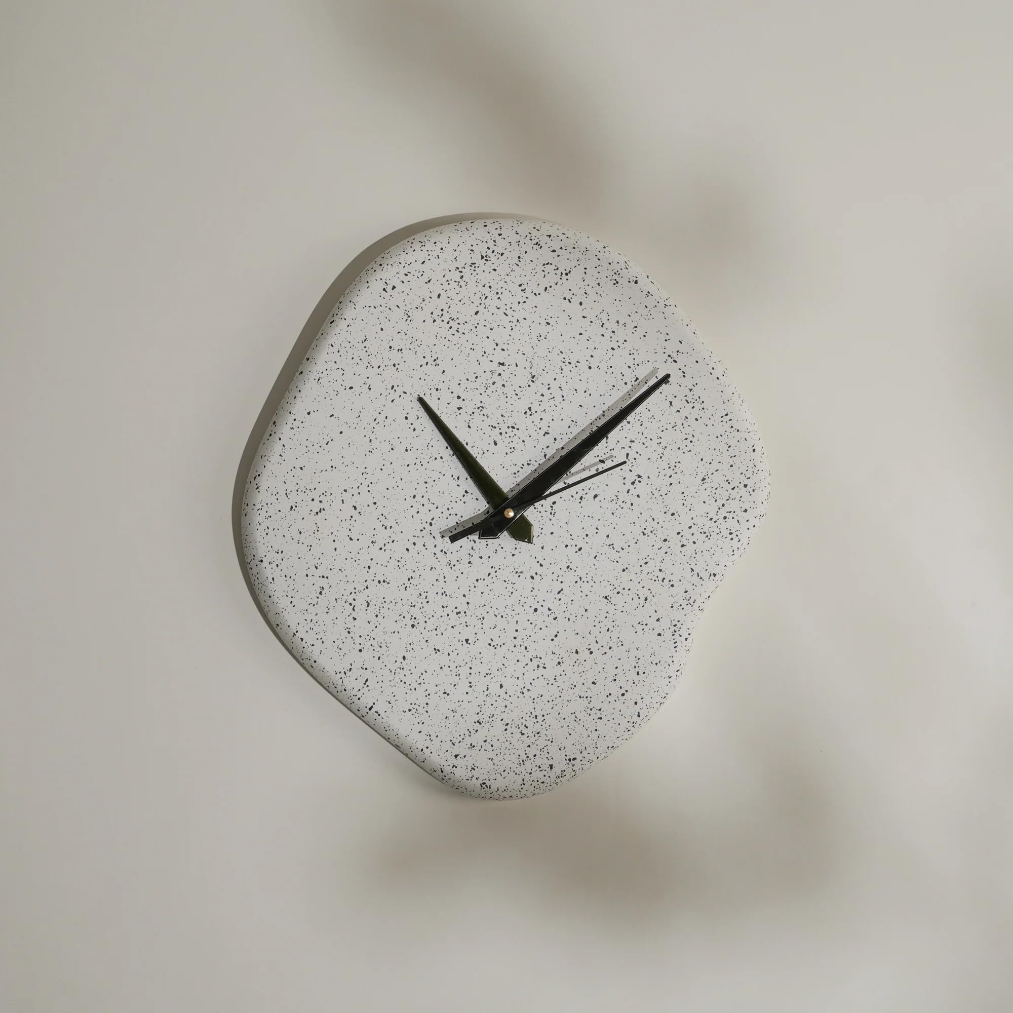 Fig Living Analog Wall Clock (White)| 33x30 cm Handmade Sculptural Clock in Terrazzo Finish Boho Decor Gifting | Clock for Modern Living Room, Bed Room, Office & Study | Asymmetric Minimalist Wall Art-image-8