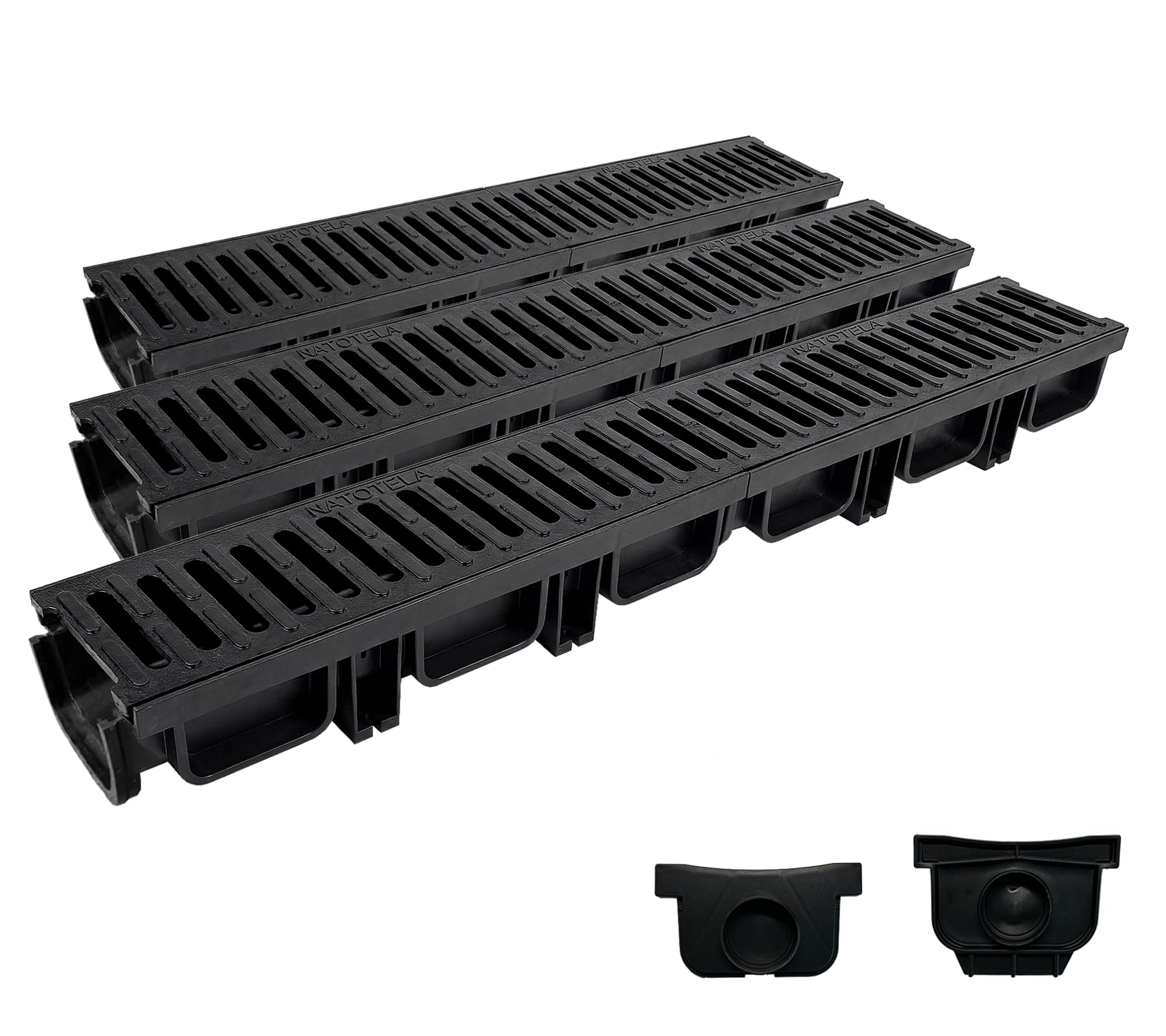 Natotela B125 Load Class Driveway Drainage Channel 3 Metre with Cast Iron Grating - Heavy Duty Linear Storm Water Drain, Shallow Profile Drainage System for Car Park & Garage (50Lx14Wx10D cm)