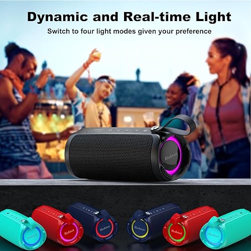 Miniatura 6 de Bobtot Altavoz Bluetooth portátil, altavoz impermeable IPX6 con graves intensos, sonido fuerte de 15 W, RGB, tiempo de reproducción de 15 horas,