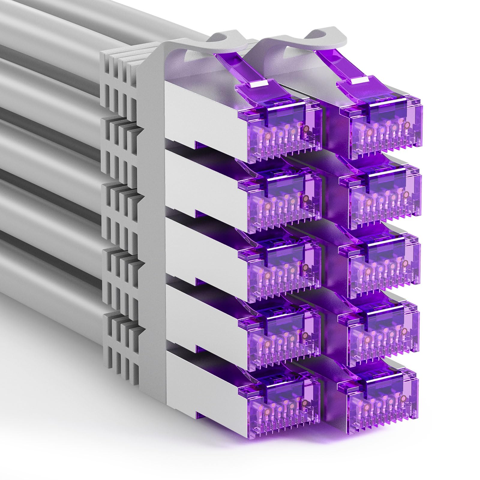 FGB 10 Gbps kabel krosowy 3 m x 10, RJ45 kabel sieciowy CAT 7, ekranowanie (SFTP PIMF) miedziany kabel Ethernet 3 metry, DSL LAN kabel krótki CAT7 CAT6 CAT5, szary